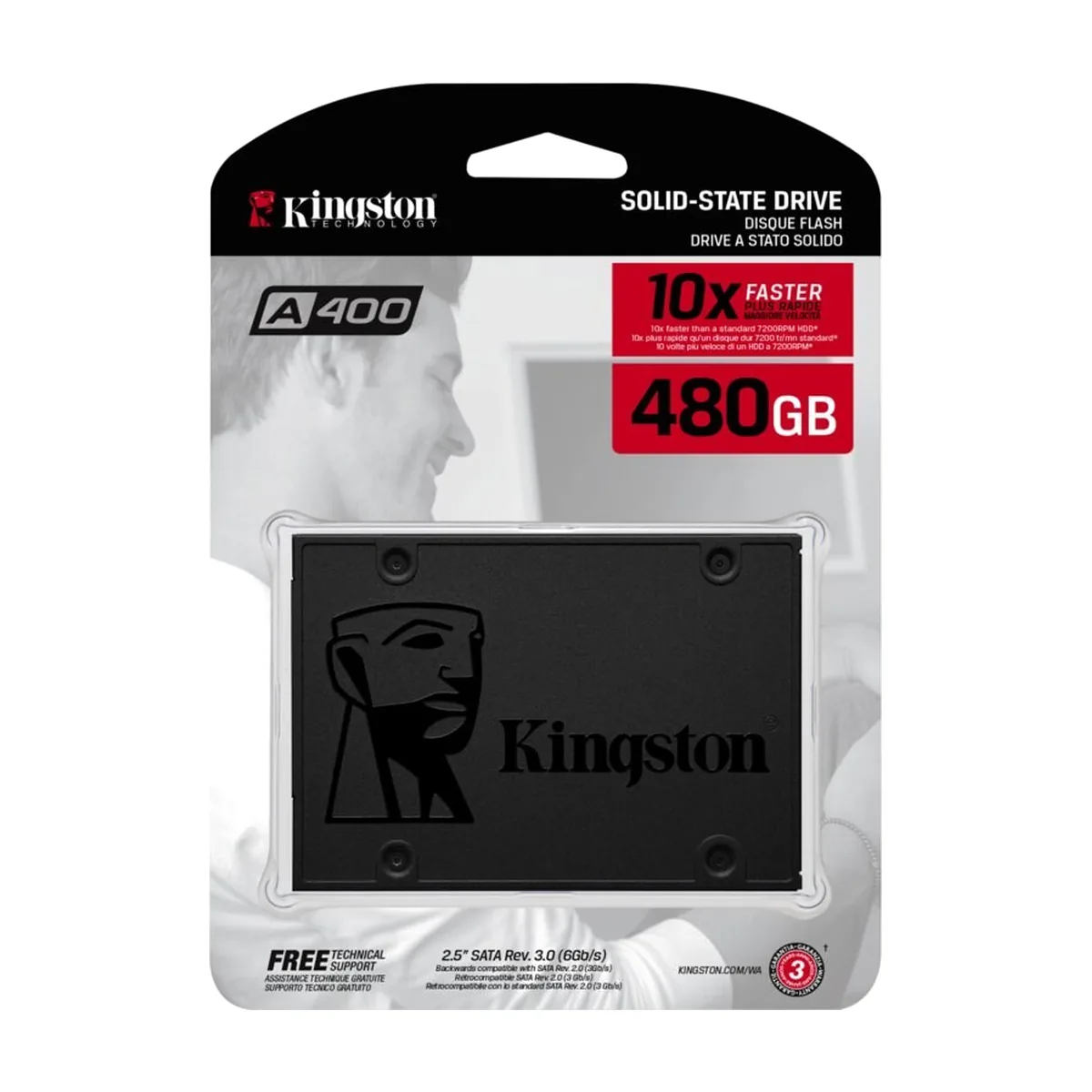 Накопитель SSD Kingston A400, 480Gb, SATA III, 2.5", R/W 500/450