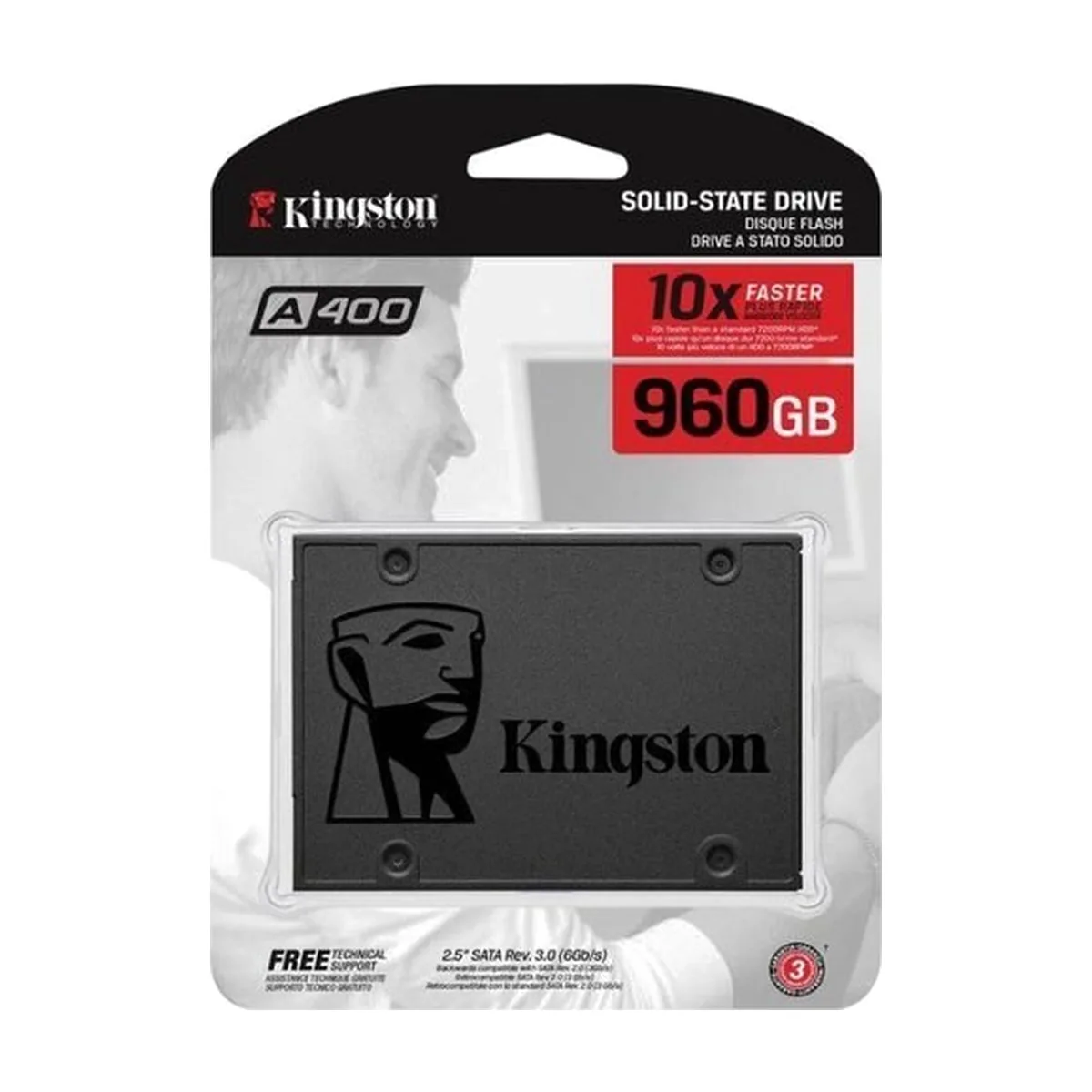 Накопитель SSD Kingston A400, 960Gb, SATA III, 2.5", R/W 500/450