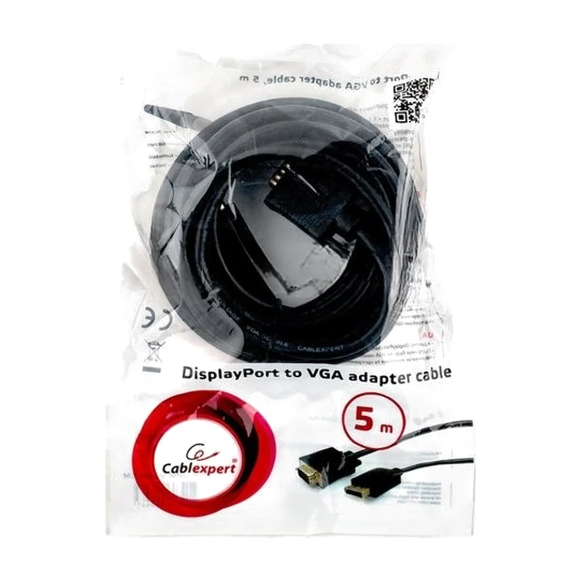 Кабель DisplayPort->VGA Cablexpert CCP-DPM-VGAM-5M, 5м, 20M/15M, черный, экран, пакет