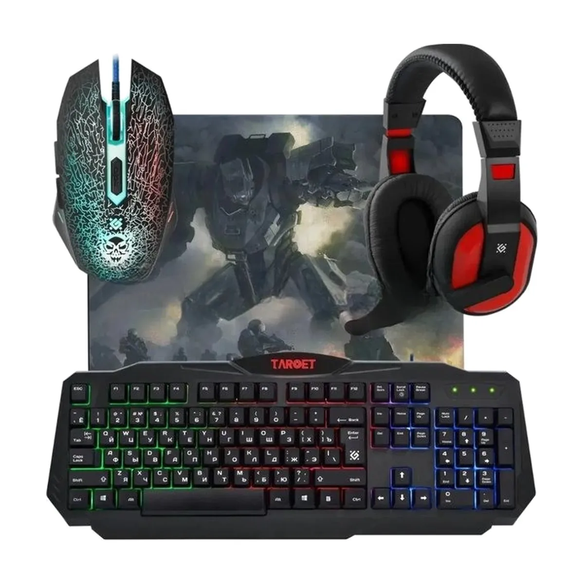 Комплект клавиатура+мышь Defender Target MKP-350 проводной, USB, 3200 DPI, чёрный/красный