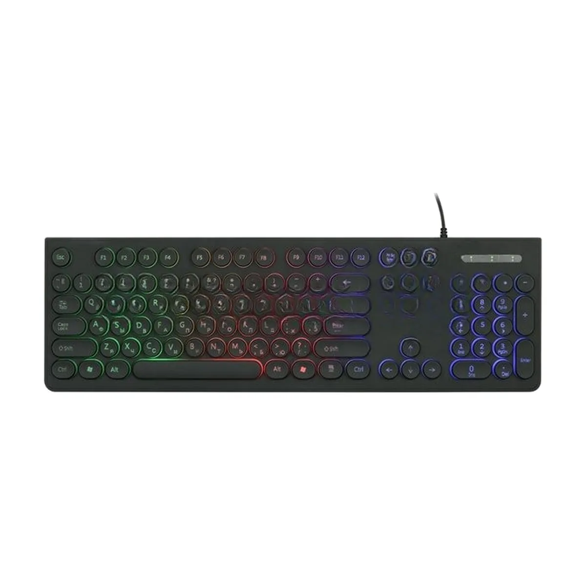 Клавиатура с подсветкой Gembird KB-240L, USB, черный, 104 клавиши, подсветка Rainbow, круглые клавиши, кабель 1.5м